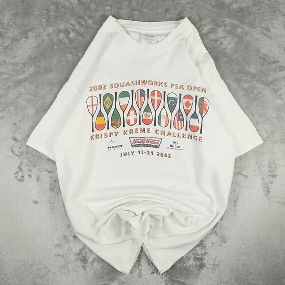 Vintage 2002 Squashworks PSA Open and Krispy Kreme Challenge White T-shirt M - Picture 1 of 5